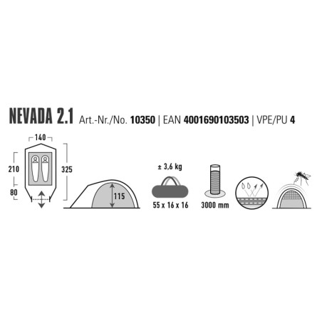 Намет двомісний High Peak Nevada 2.1 Deep Forest (10350)