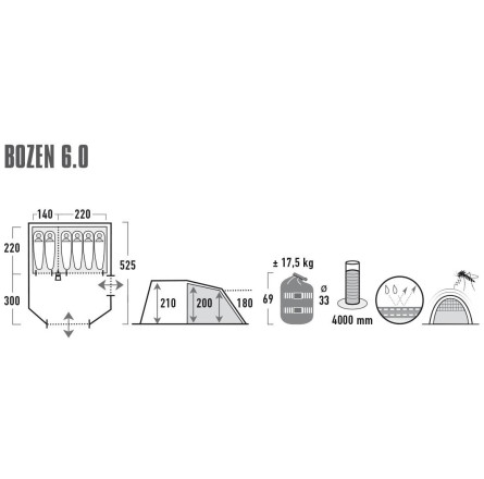 Палатка High Peak Bozen 6.0 Light Grey/Dark Grey/Green (11837)